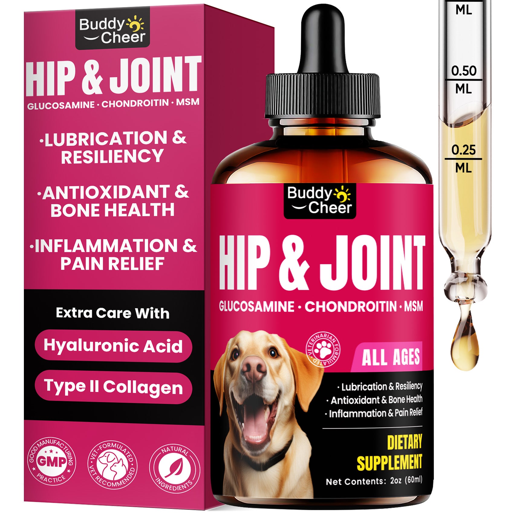 BuddyCheer Liquid Hip & Joint Care Drops 4oz | Dog Joint Support