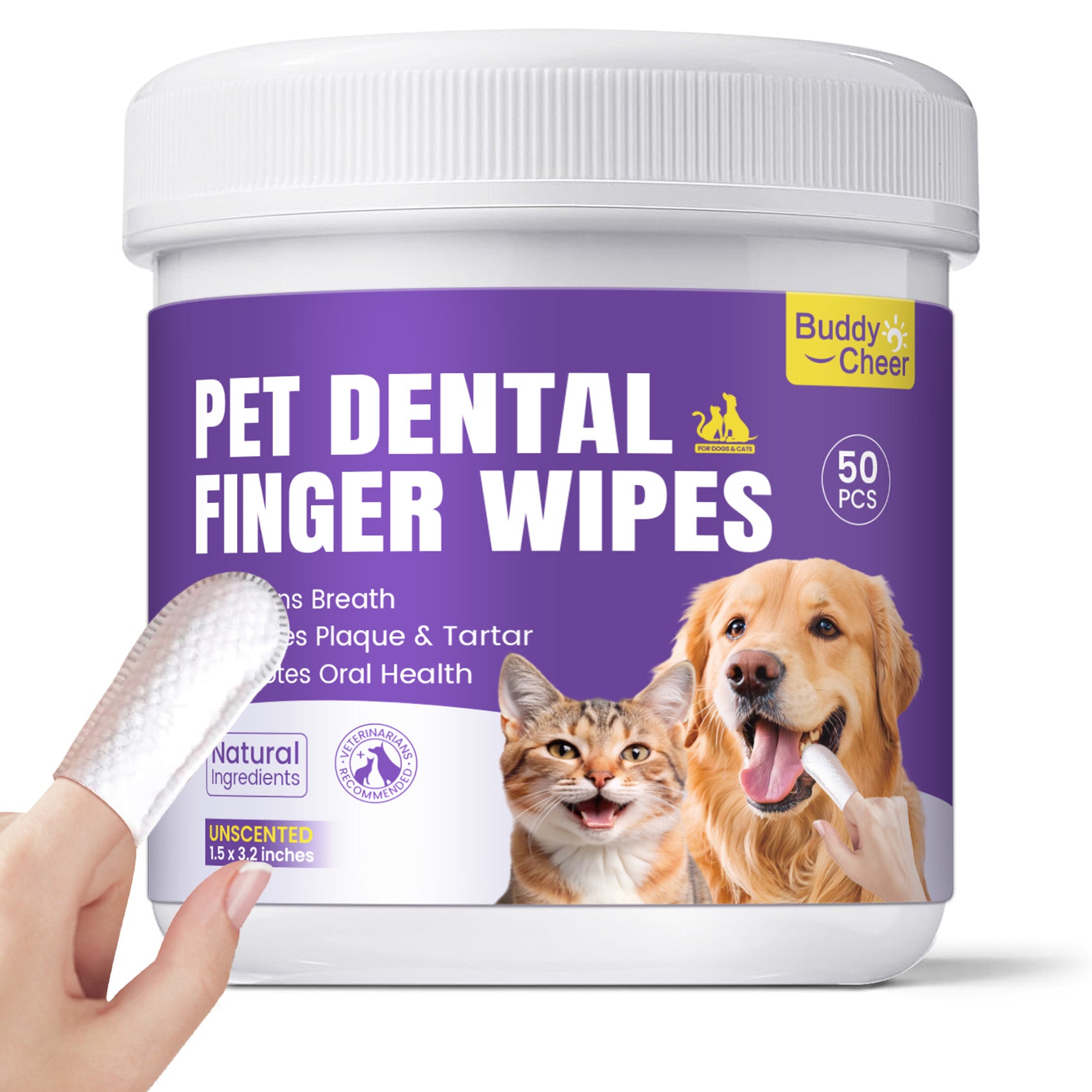 No-Rinse Dog Dental Care Wipes - 50 Count - Unflavored