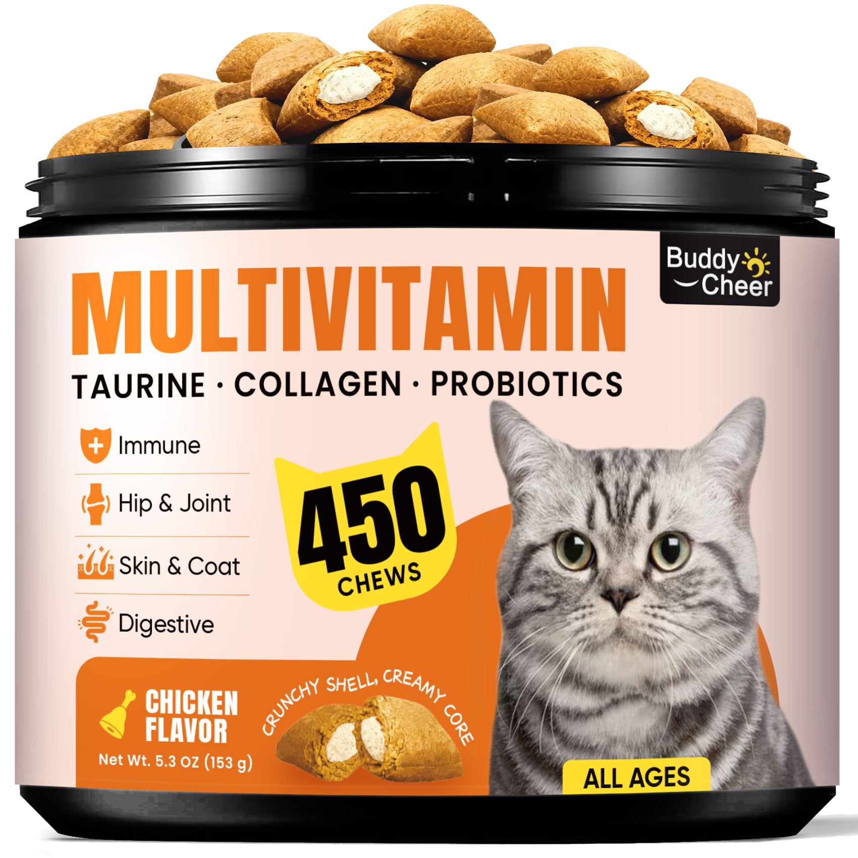 Cat Multivitamins Treats with L-Lysine & Taurine – 12 Vitamins & 5 Minerals - 450 Ct