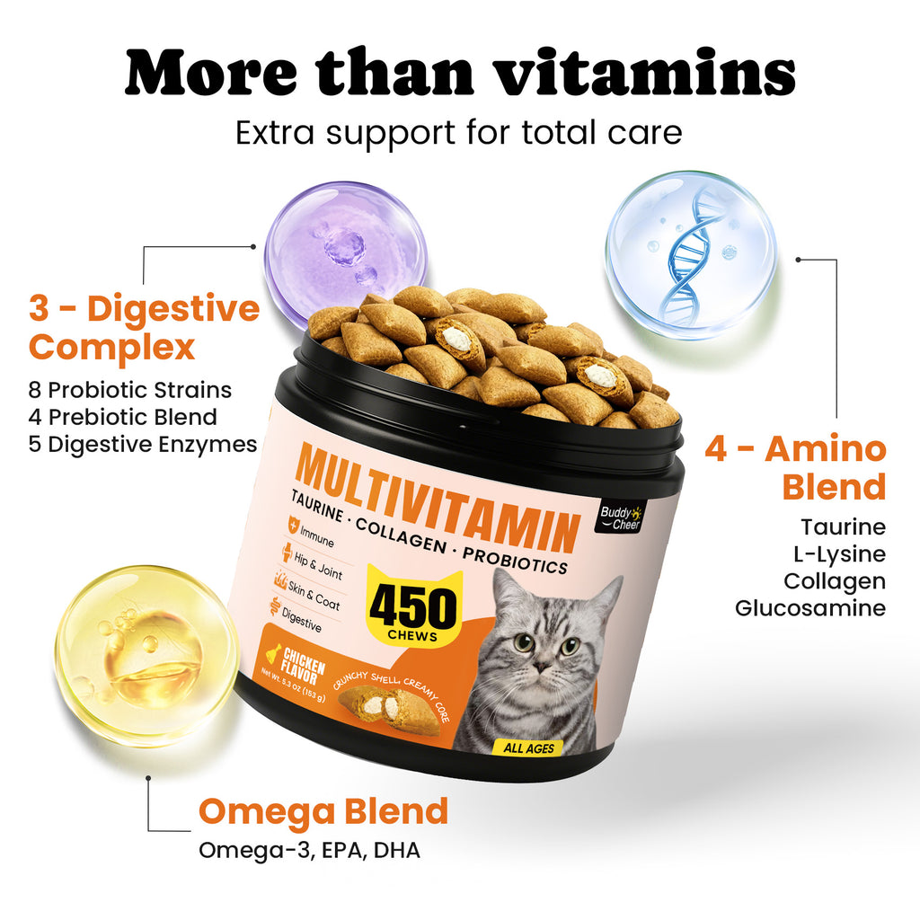 Cat Multivitamins Treats with L-Lysine & Taurine – 12 Vitamins & 5 Minerals - 450 Ct
