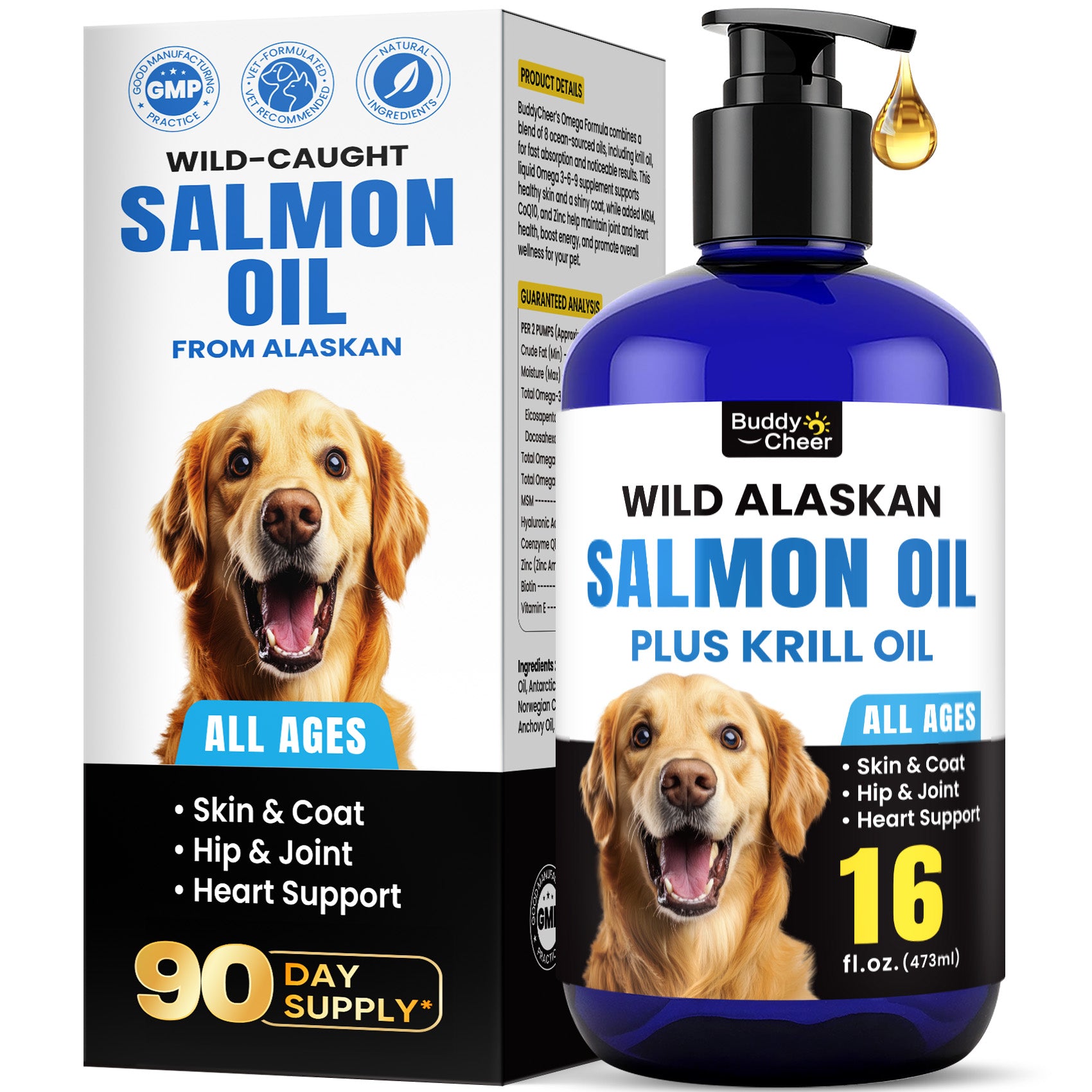 Wild Alaskan Salmon Oil for Dogs & Cats – Fast-Absorbing Fish Oil - 16oz