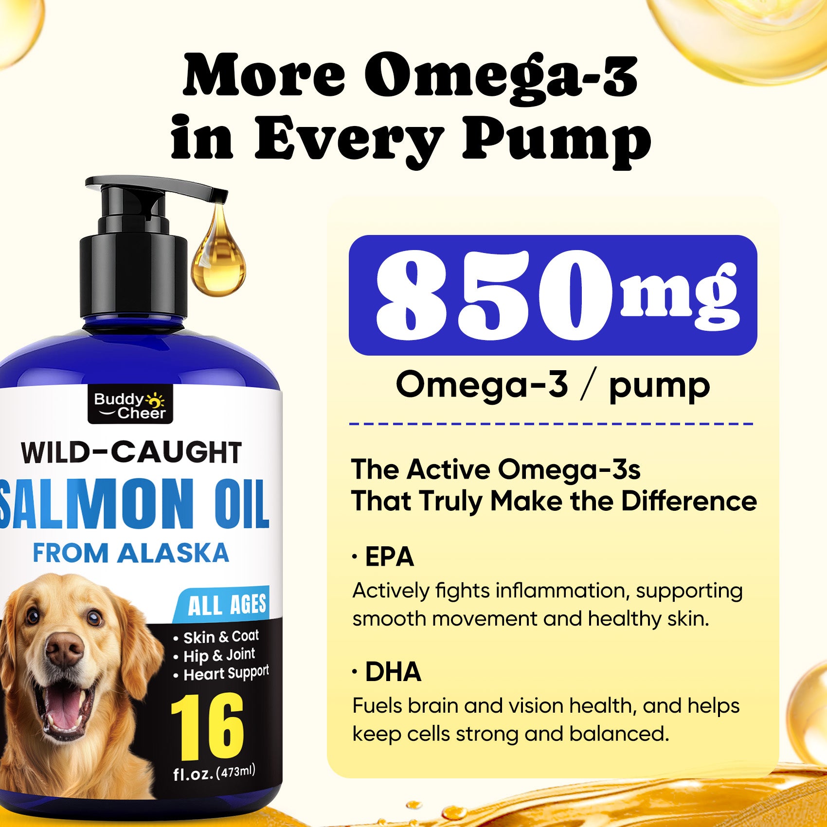 Wild Alaskan Salmon Oil for Dogs & Cats – Fast-Absorbing Fish Oil - 16oz