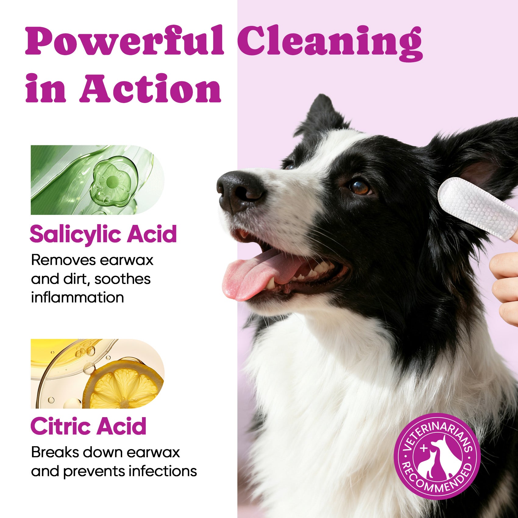 Pet Ear Cleaning Finger Wipes for Dogs & Cats - 50 pcs