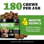 Dog Probiotics Chews with 5 Enzymes & 4 Prebiotics for Gut Health - 180 Ct